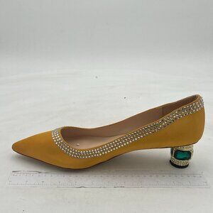 FSJ Women Bridal Pointed Toe Chunky Block Low Heel Crystal Pumps Slip on Wedding